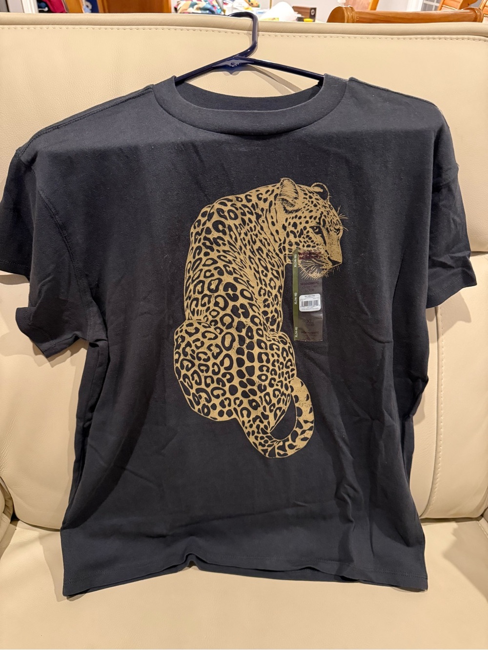 Weekend Academy Black Tee with Tan Leopard Motif